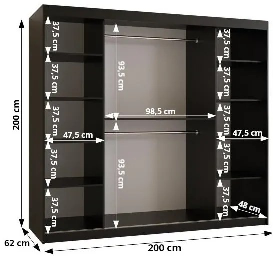 Šatníková skriňa Riven 1 200 (biela matná + čierna matná). Vlastná spoľahlivá doprava až k Vám domov. 1064158