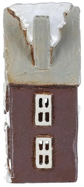 Vianočná dekorácia Zimný domček s komínom, keramika, tm. fialová