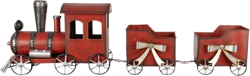 Červená antik kovová dekorácia vláčik Train - 94*18*28 cm