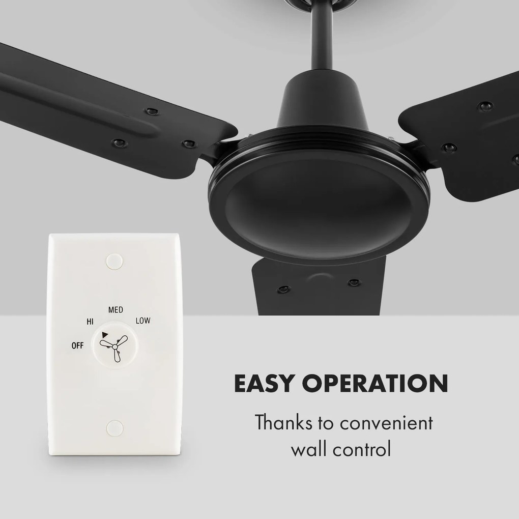 Klarstein Spin Doctor, stropný ventilátor, 55 W, 122 cm, 3 ramená, nehrdzavejúca oceľ, čierny