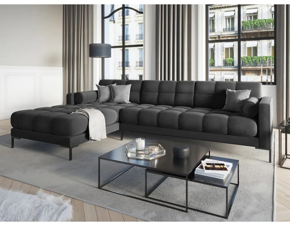 Tmavosivá zamatová rohová pohovka Cosmopolitan Design Bali, ľavý roh