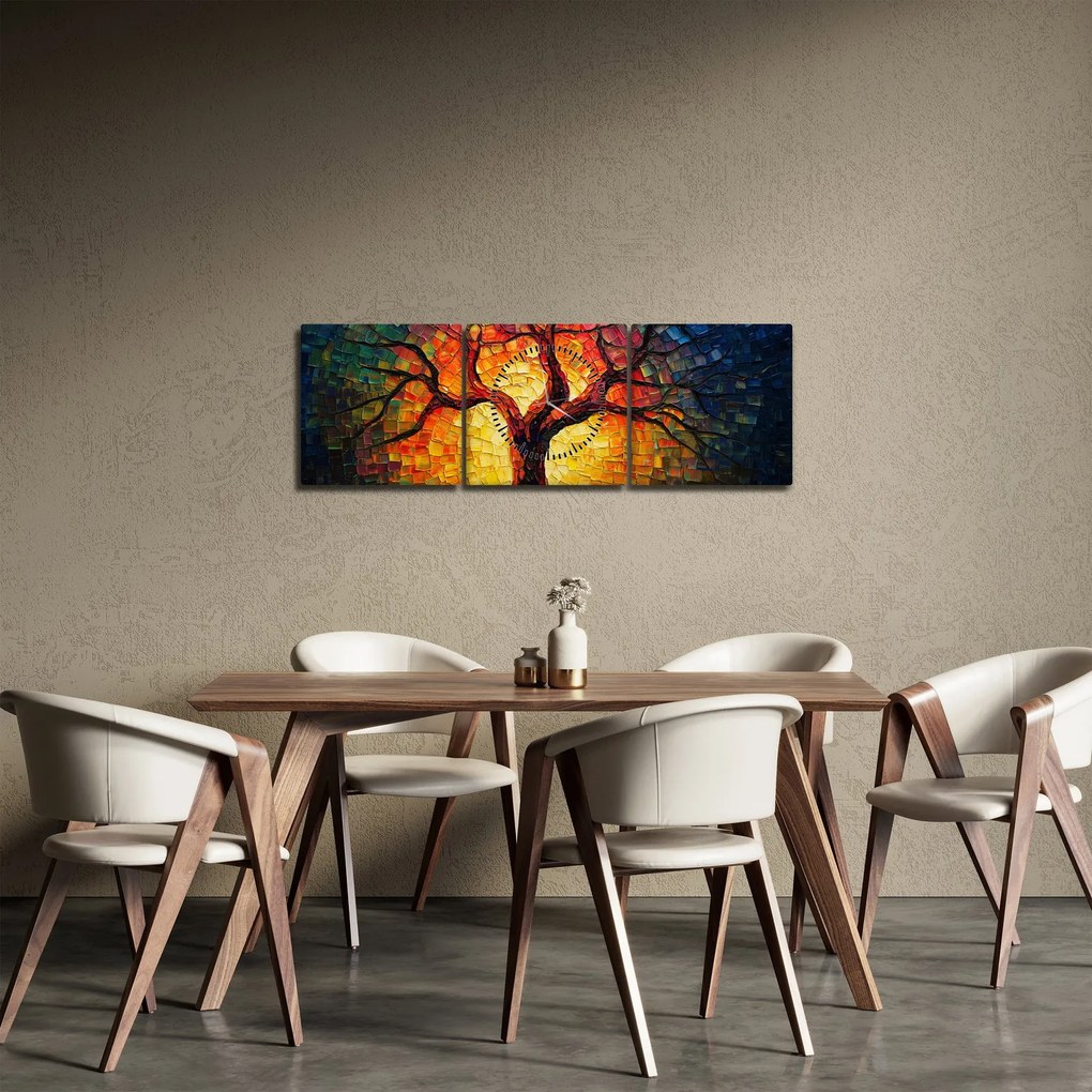 Obraz - Strom života v mozaike (s hodinami) (90x30 cm)
