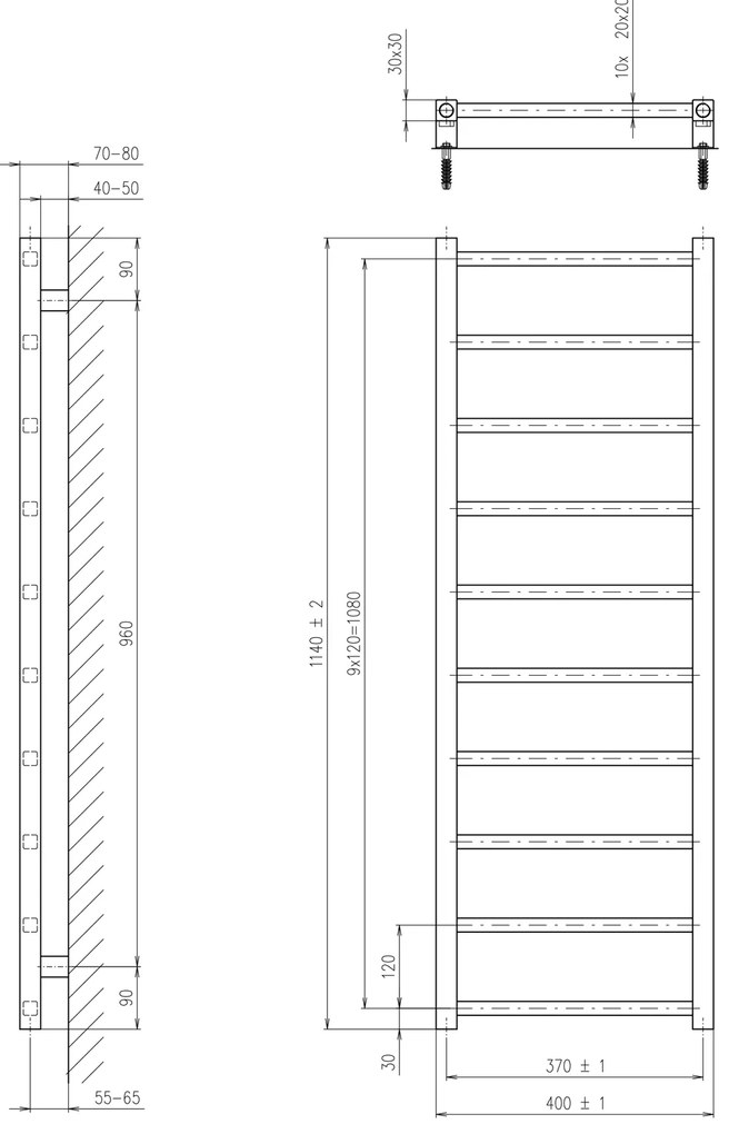 Sapho Sapho, METRO LIGHT vykurovacie teleso 400x1140 mm, čierna matná, IR445TB