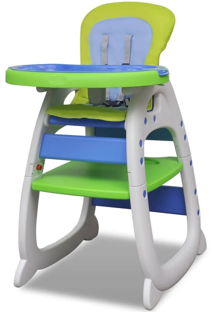 vidaXL Vysoká detská skladacia jedálenská stolička 3 v 1, modro zelená