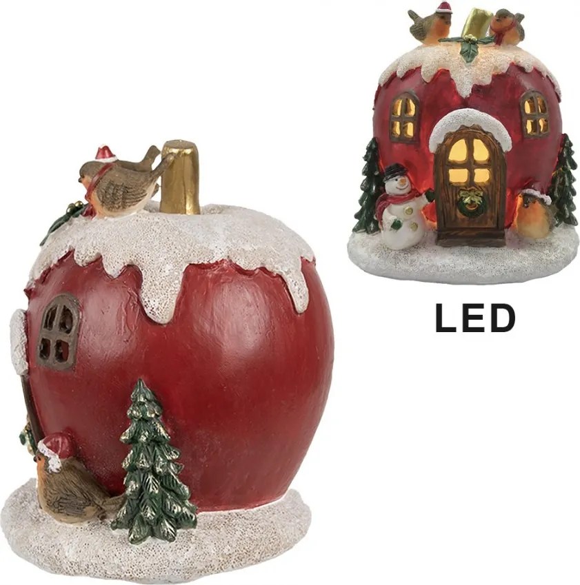 Vianočné dekorácie svietiaci domček jablko s vtáčikmi - 12*11*13 cm
