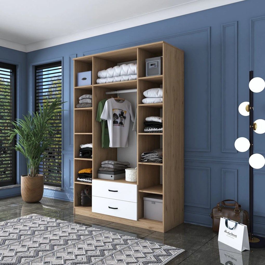 Šatníková skriňa BA 131 140 cm so zrkadlom orech/biela