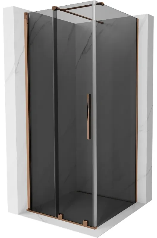 Mexen Velar, sprchový kút s posuvnými dverami 120 x 120 cm, 8mm šedé sklo, ružové zlato, 871-120-0120-41-60