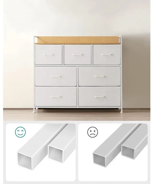 Komoda s látkovými zásuvkami Vasagle Busman dub biela/biela