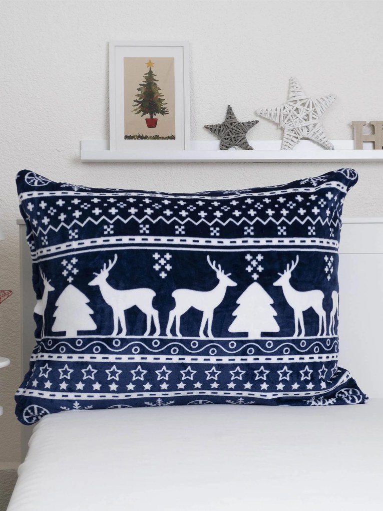 Obliečka na vankúš mikroplyš 70 × 90 cm - Jelene modré