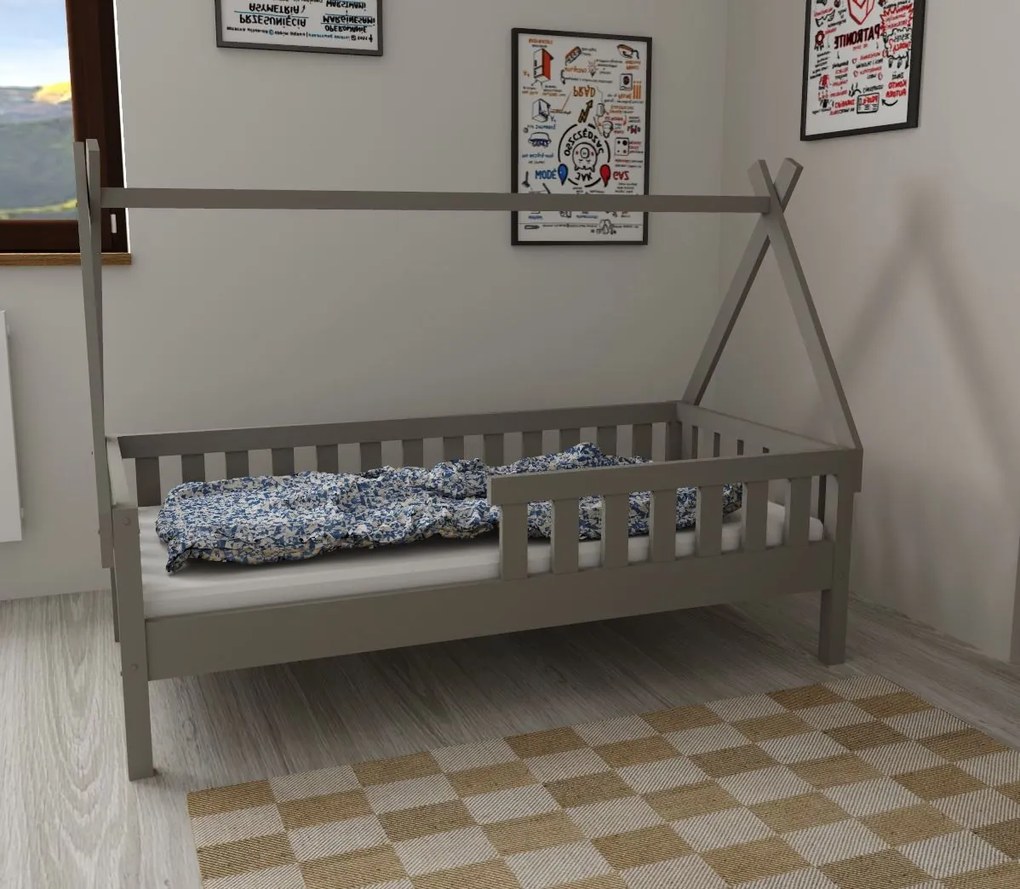 Detská domčeková posteľ z masívu borovice TEA - 200x90 cm - šedá