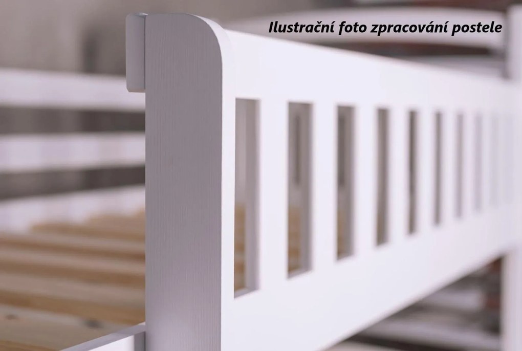 Detská poschodová posteľ z masívu borovice PETR s prístelkou a šuplíky - 200x90 cm - BIELA