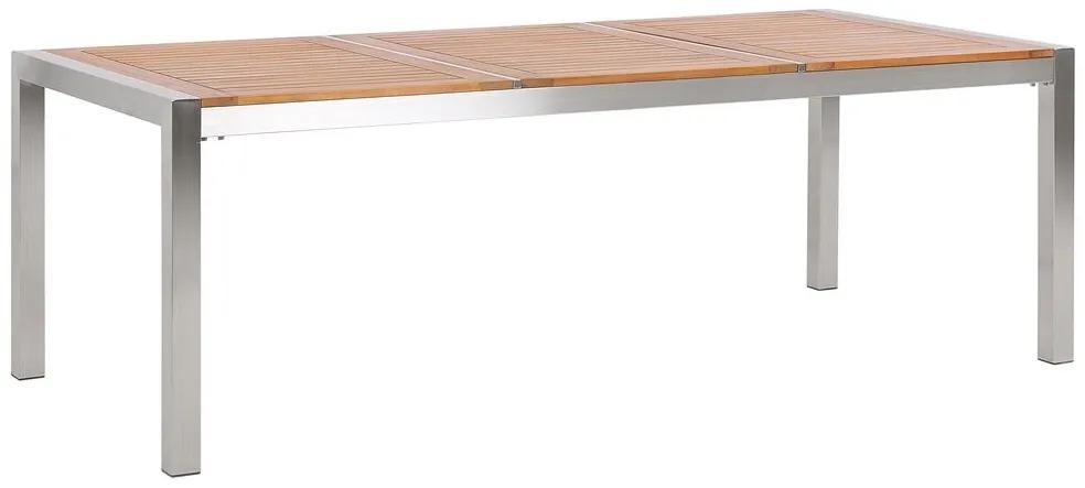 Záhradný stôl z eukalyptového dreva 220 x 100 cm svetlé drevo/strieborná GROSSETO Beliani