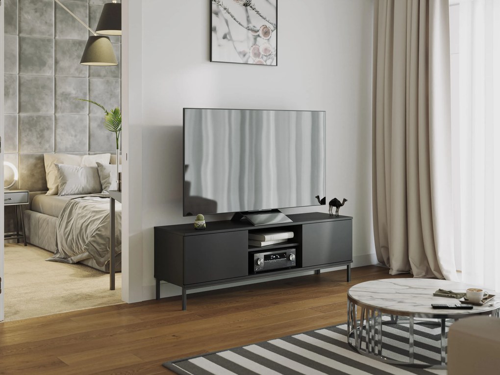 Tv stolík Quebec 2D (čierna matná). Akcia -16%. Vlastná spoľahlivá doprava až k Vám domov. 1051875