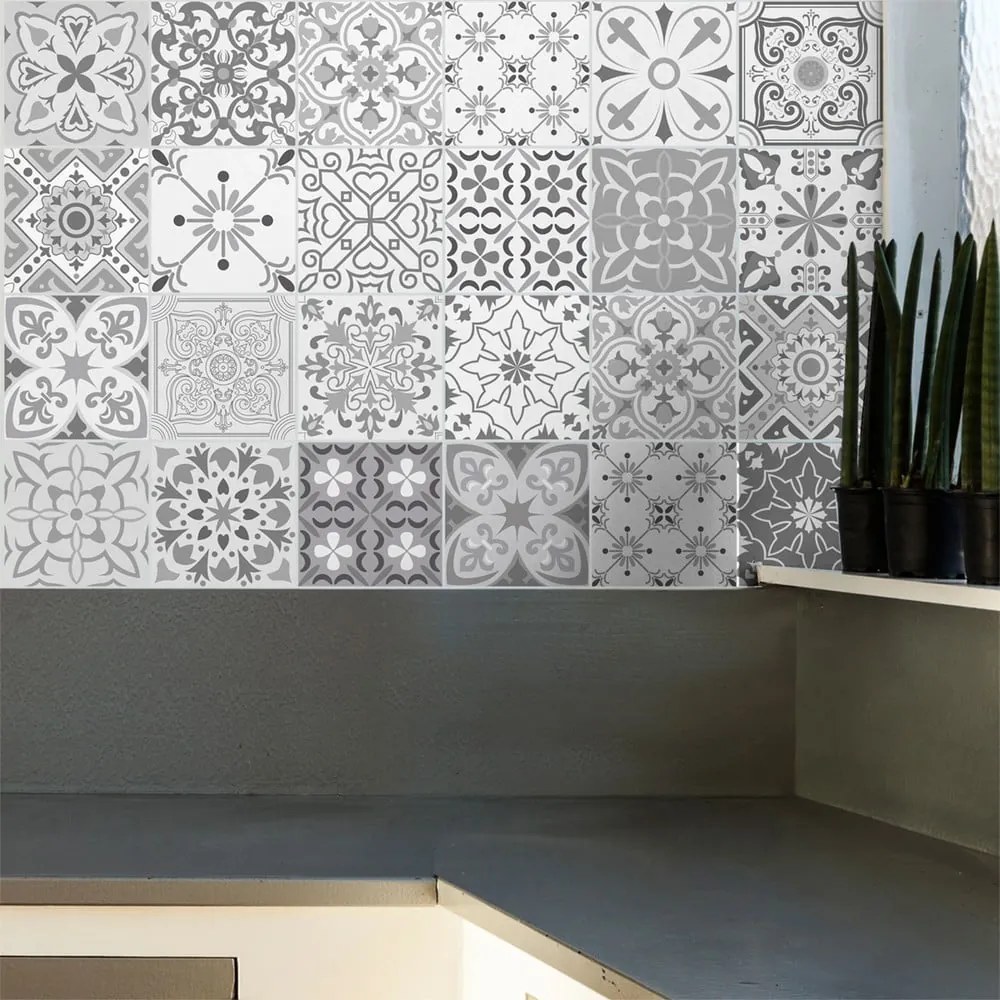 Sada 24 dekoratívnych samolepiek na stenu Ambiance Gythio, 10 × 10 cm