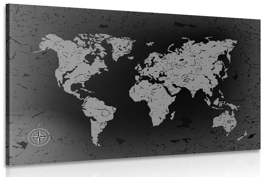 Obraz stará mapa sveta na abstraktnom pozadí v čiernobielom prevedení - 120x80