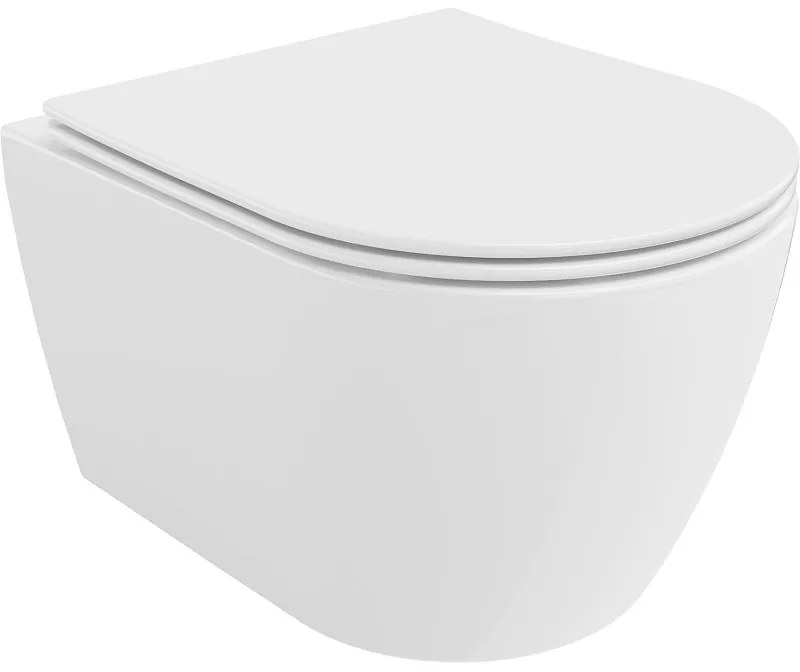 Mexen Carmen, závesná WC misa 490x365x340 mm, Rimless Tornádo + WC sedadlo z duroplastu, biela lesklá, 30880400T