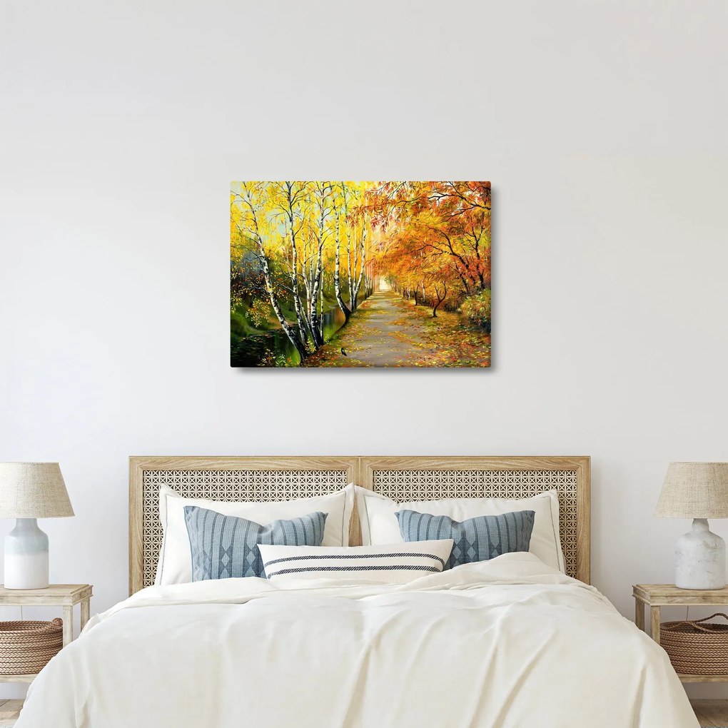 Obraz - Romantická alej pozdĺž vody, olejomaľba (70x50 cm)