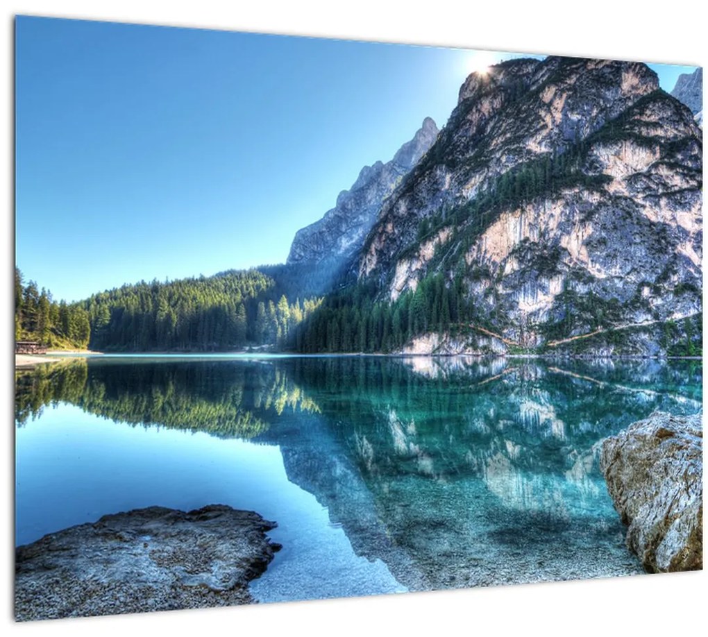 Sklenený obraz vysokohorského jazera (70x50 cm)