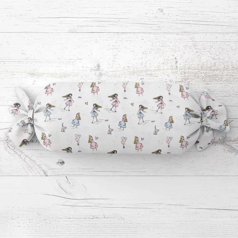 Biante Detský vankúš valec bonbon Sandra SA-261 Krasokorčuliarky na krémovom 15x40 cm