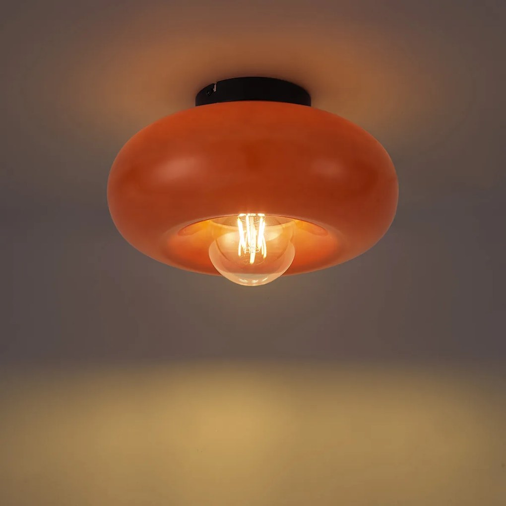 Retro čierne stropné svietidlo s oranžovým sklom 30 cm - Glaze