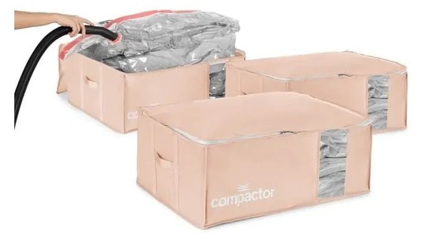 Vákuové plastové úložné boxy na oblečenie v súprave 3 ks 65x45x27 cm Pink Edition – Compactor