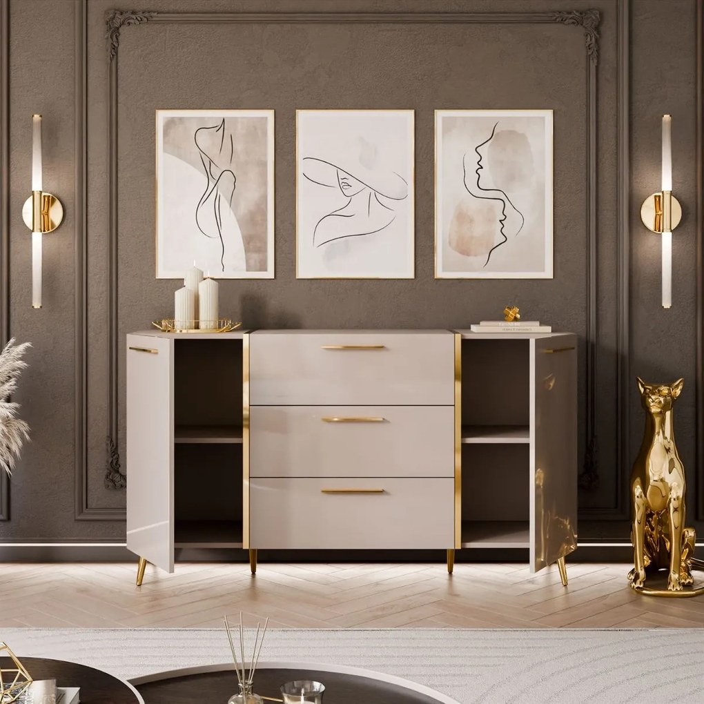 KOMODA SANTINO NA NOŽIČKÁCH KAŠMÍR LESK / ZLATÁ 158 cm