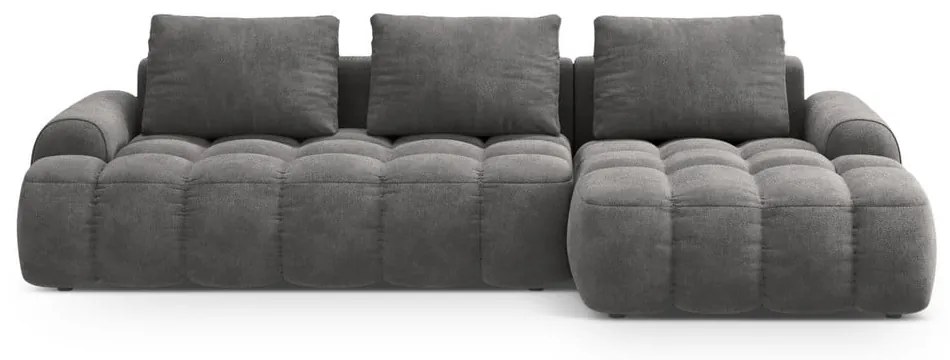 Sivá zamatová rozkladacia/s úložným priestorom rohová pohovka (pravý roh/s leňoškou) Linz – Cosmopolitan Design