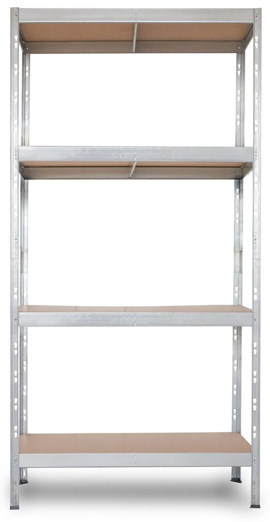 Bezskrutkový kovový regál RIVET BUDGET, 180x90x40 cm, 4x HDF polica, zinok