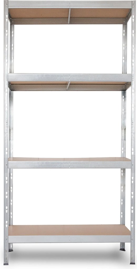 Bezskrutkový kovový regál RIVET BUDGET, 180x90x40 cm, 4x HDF polica, zinok