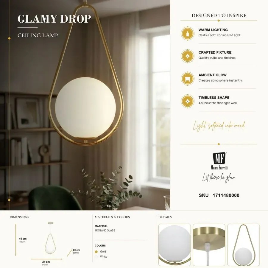 Závesný luster Glamy 46 cm biely/zlatý