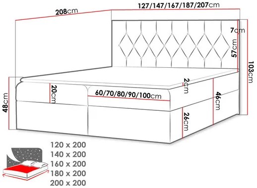Manželská posteľ 200cm Calzone (sivá). Vlastná spoľahlivá doprava až k Vám domov. 1122019