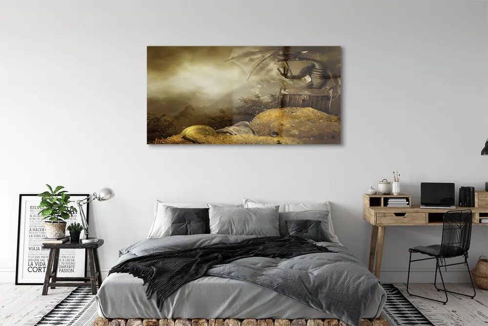 Obraz plexi Dragon horské mraky zlato 140x70 cm