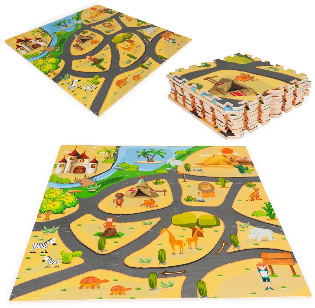 Detská penová podložka Safari puzzle 9el 93x93cm ECOTOYS