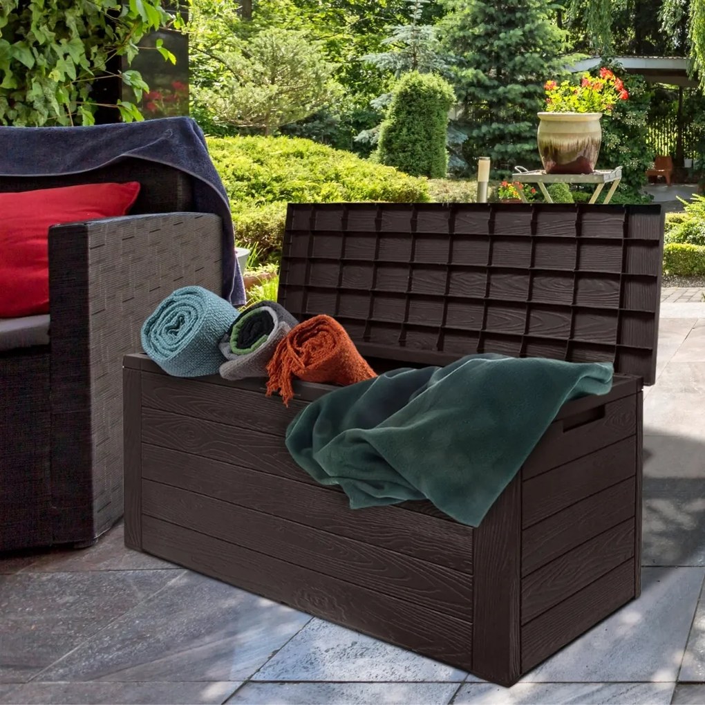 Prosperplast Úložný box WOODEBOX, 280L, 120x46x57cm, tmavo hnedá