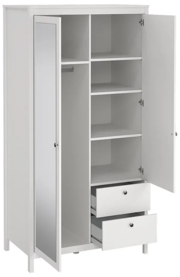 Biela šatníková skriňa so zrkadlom 102x199x58 cm Madrid – Tvilum