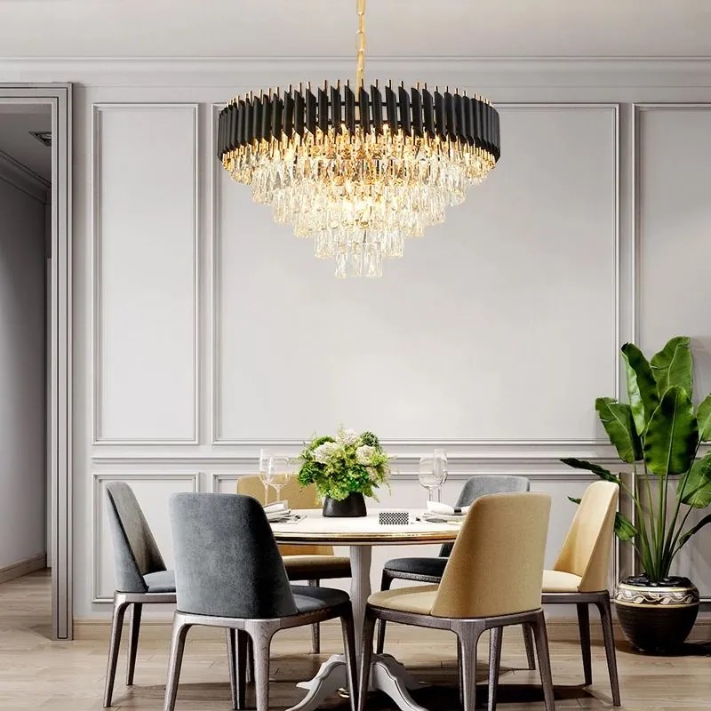Toolight Toolight, stropná závesná krištáľová lampa 9xE14 APP1058-CP, čierna-zlatá, OSW-04400