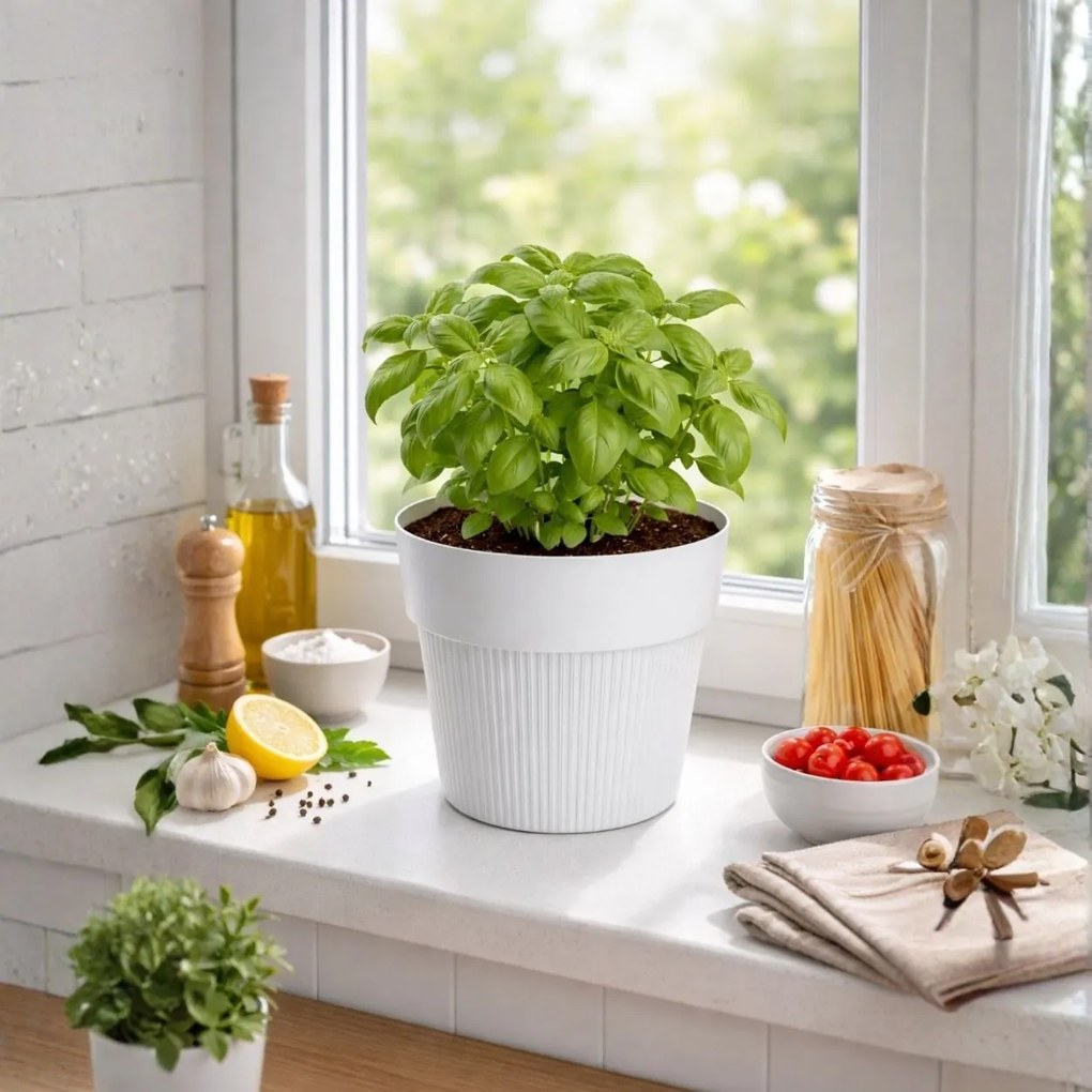 PLASTOVÝ KVETINÁČ SILVA LINE 20X17,5 CM BIELA