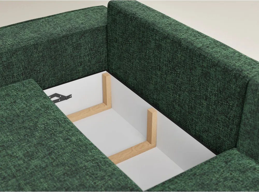Tmavozelená ženilková rozkladacia/s úložným priestorom rohová pohovka (pravý roh/do L) Tonga – Maison de Rêve