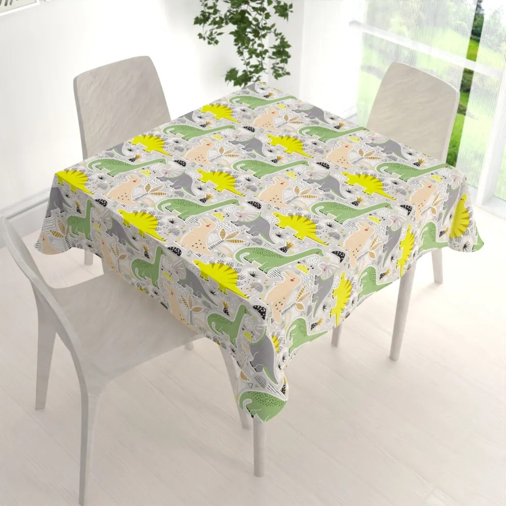 Biante Detský bavlnený štvorcový obrus Sandra SA-564 Dinosaury a brontosaury na sivom 60x60 cm