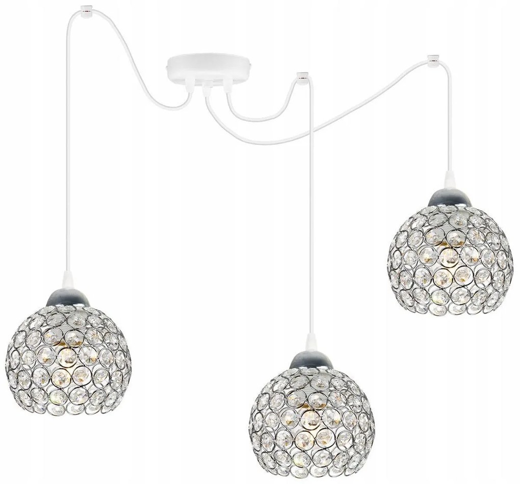 Závesné svietidlo Crystal Spider, 3x strieborné krištáľové tienidlo, (chrómové uchytenie), w