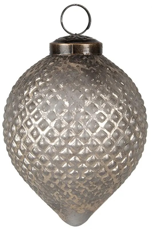 Šedá antik sklenená vianočná ozdoba banka Noirre - Ø 8*10 cm