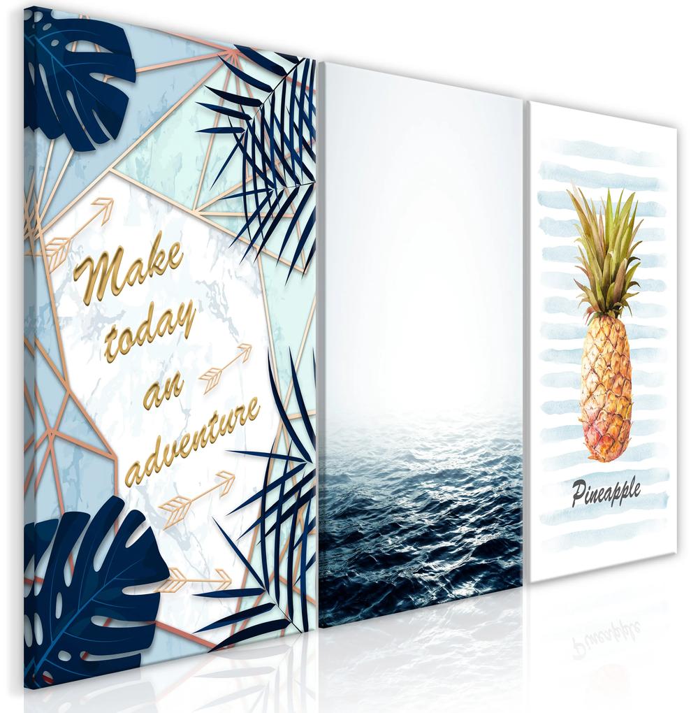 Artgeist Obraz - Pineapple Quote (3 Parts) Veľkosť: 120x60, Verzia: Premium Print