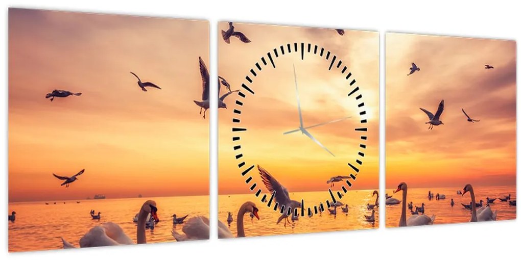 Obraz - Labute (s hodinami) (90x30 cm)