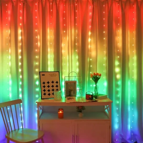 LED RGB Stmievateľný vianočný záves WIZARD 300xLED/USB 3x3m + diaľkové ovládanie