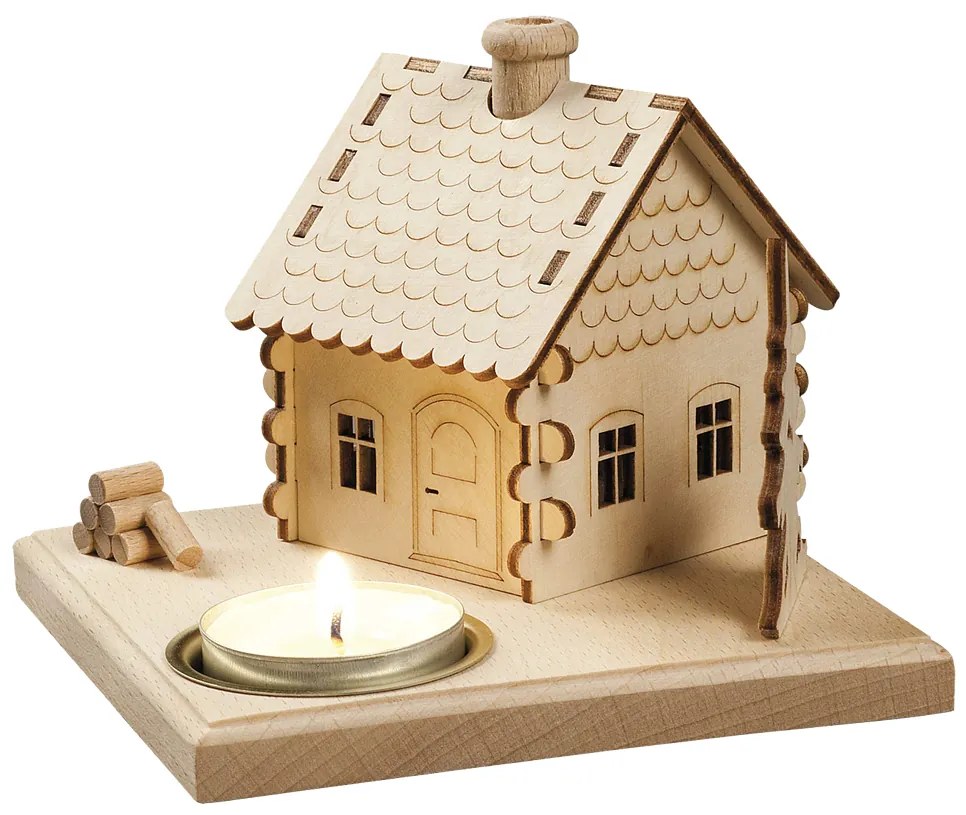 Vianočná dekorácia svietnik domček, 11,5 × 11,5 × 10 cm