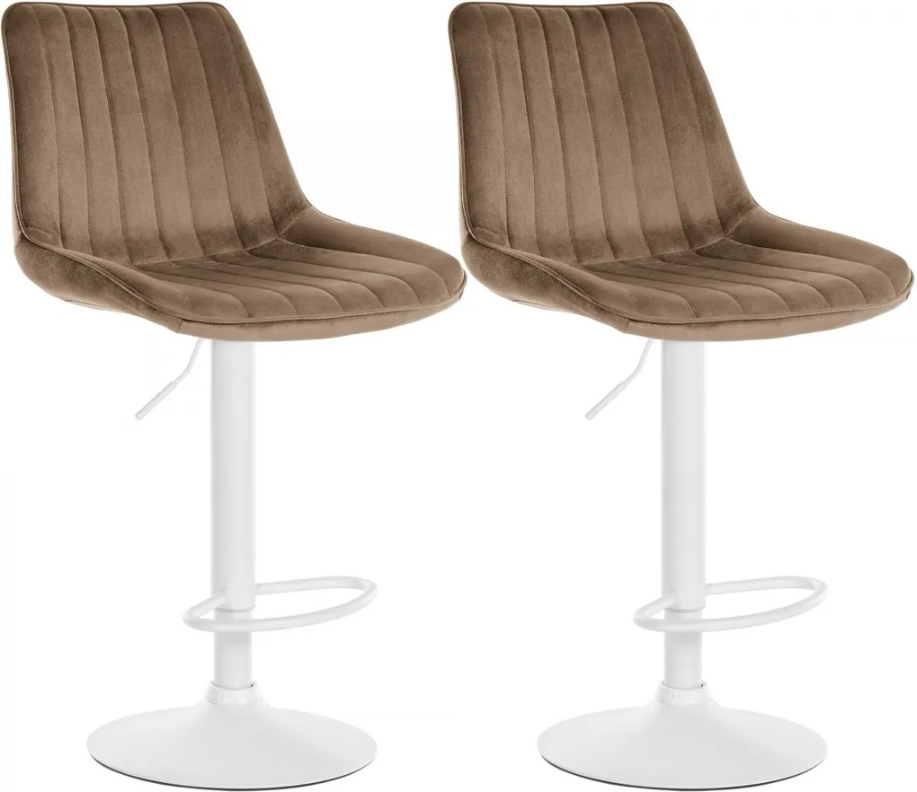 2x Barová stolička Toni - zamat, biely rám Hnedá