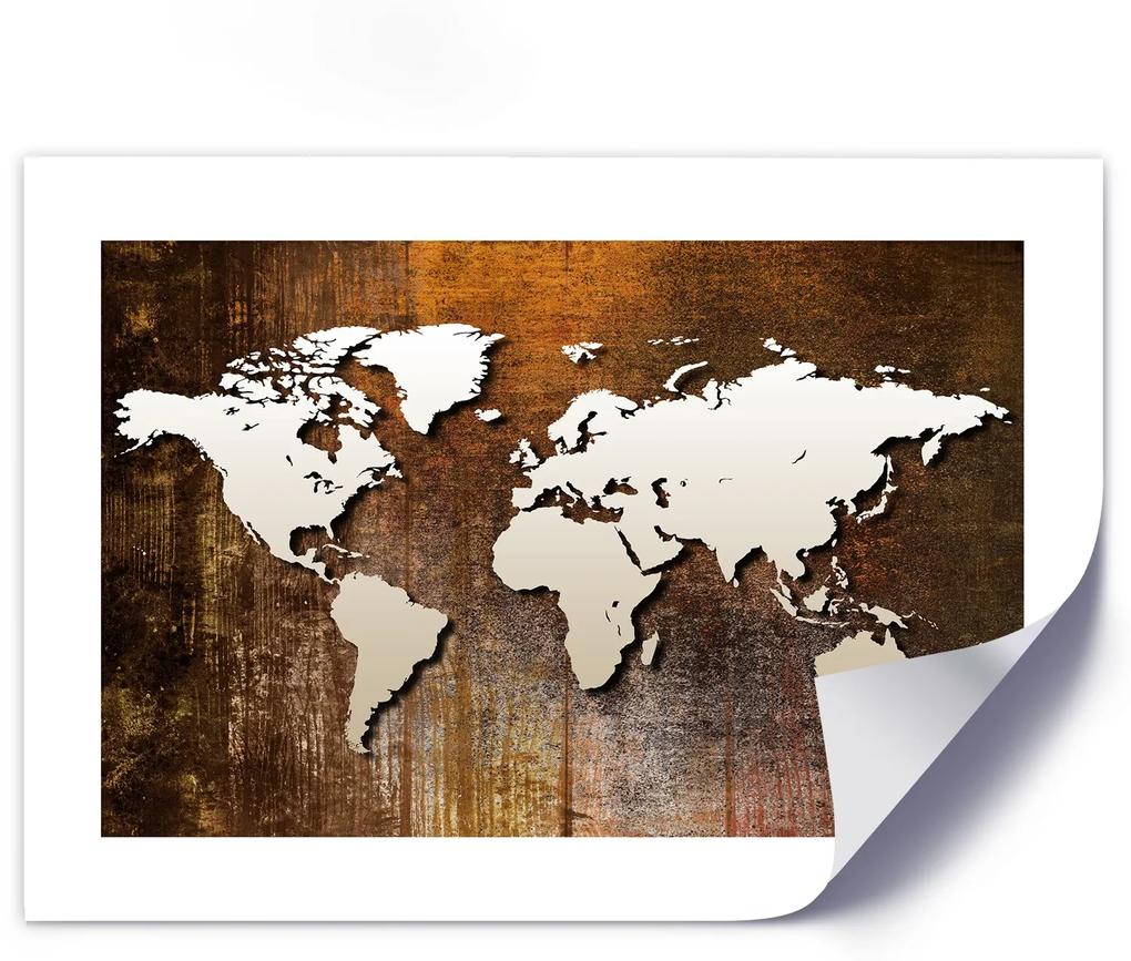 Gario Plagát Mapa sveta na dreve Farba rámu: Bez rámu, Rozmery: 100 x 70 cm