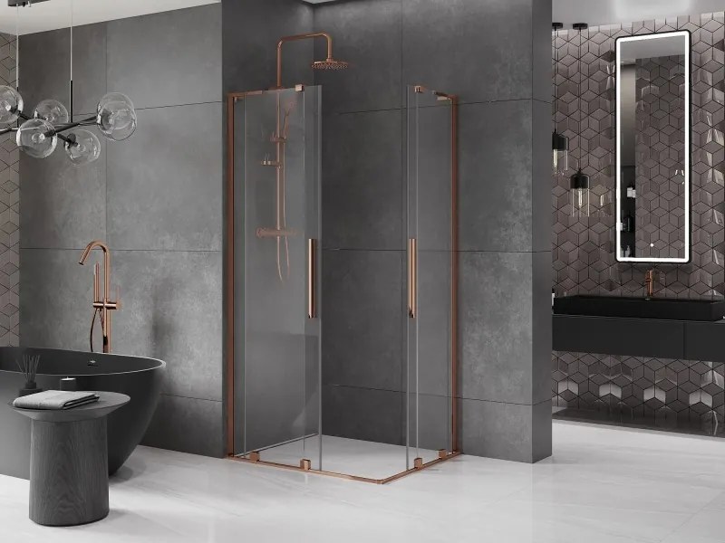 Mexen Velar L Duo, sprchový kút s posuvnými dverami 100 x 90 cm, 8mm číre sklo, ružové zlato, 871-100-090-02-03-60