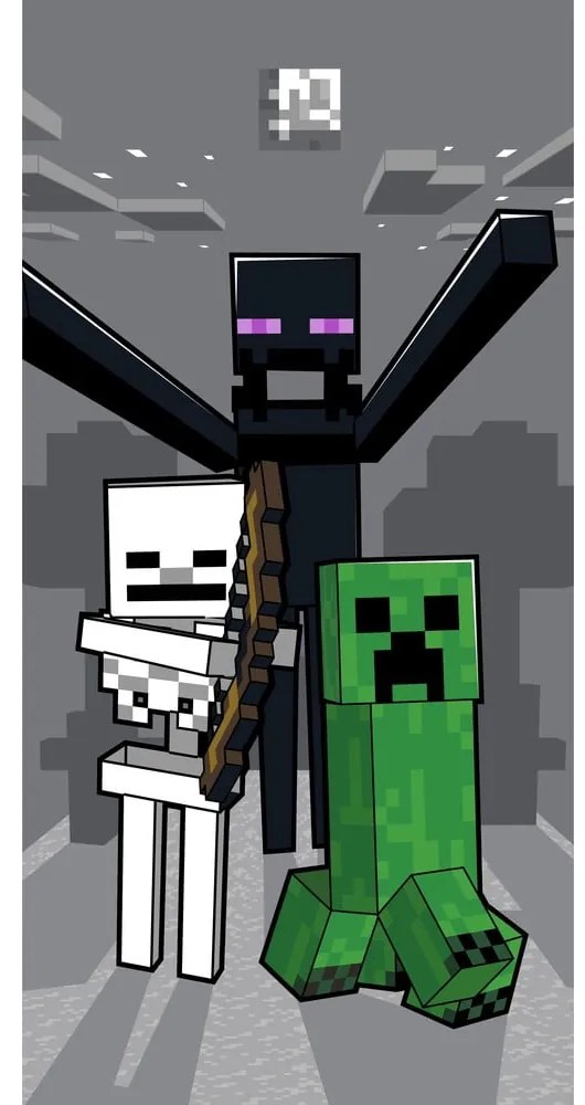 Sivá bavlnená detská osuška 70x140 cm Minecraft "Mob Attack" – Jerry Fabrics