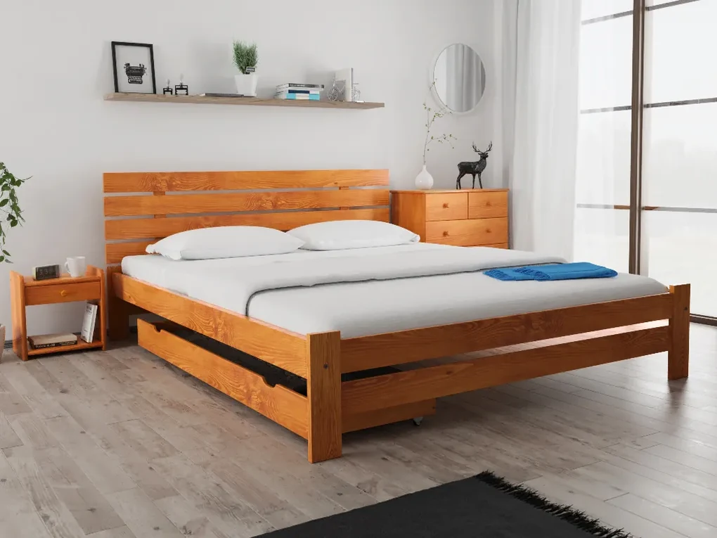 Posteľ PARIS zvýšená 180x200 cm, jelša Rošt: S latkovým roštom, Matrac: Matrac DELUXE 10 cm